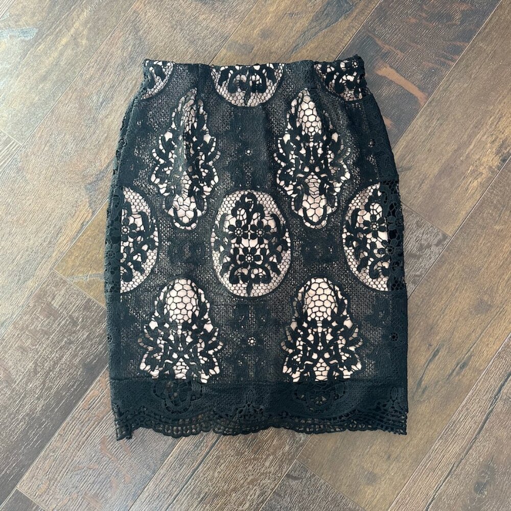 Women's Black Lace Midi Skirt